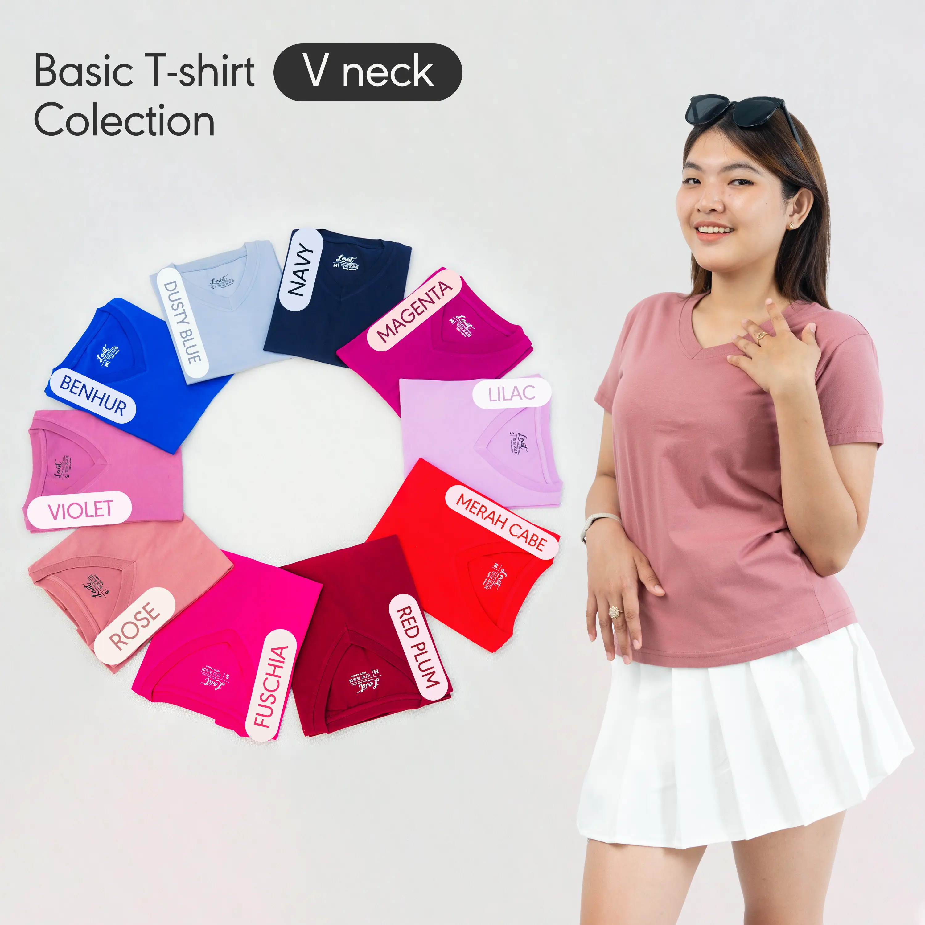 ETALASE 1: Kaos polos wanita V-neck lengan Pendek Katun Combed Premium Oversize Tee Lerist
