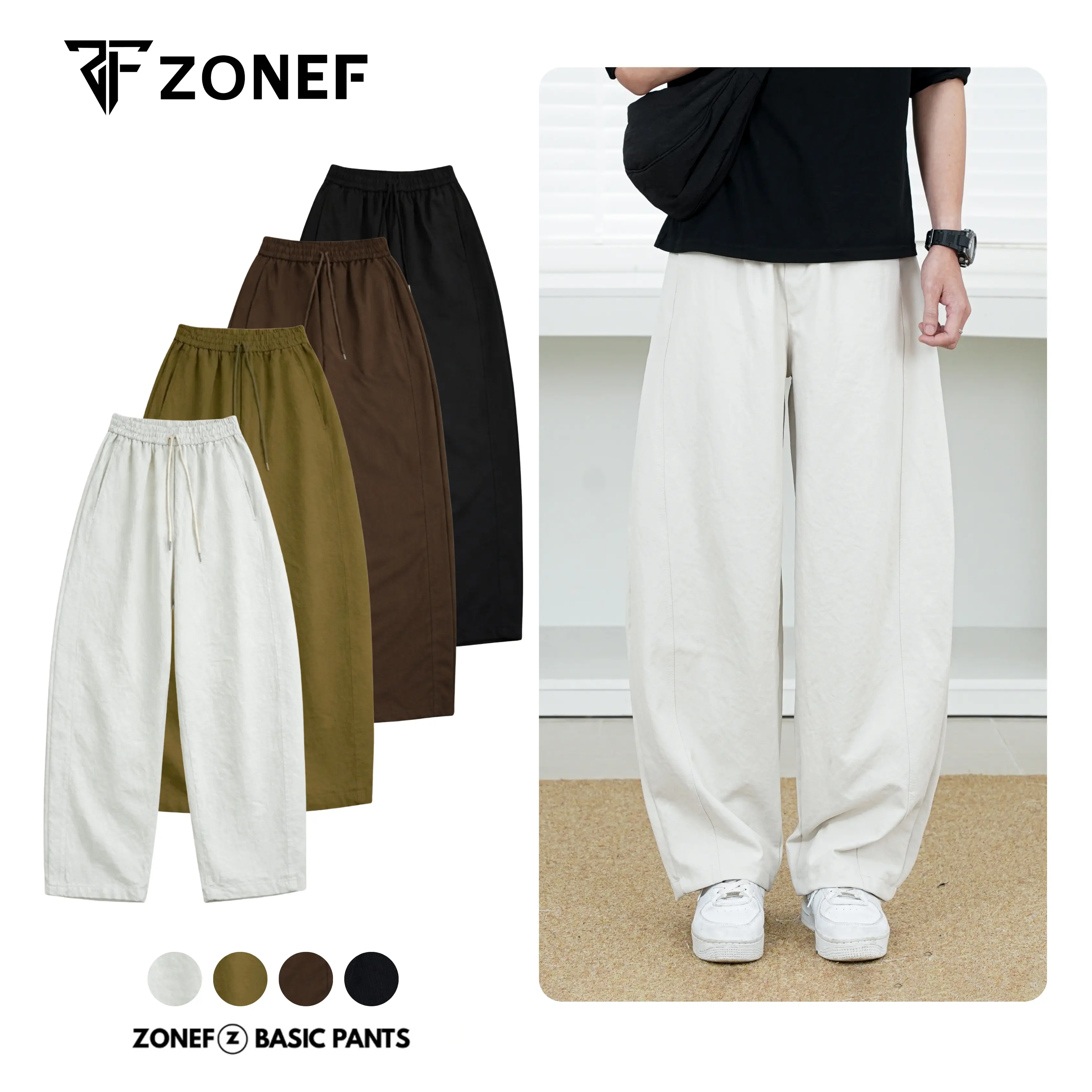 [Deal Mở Bán] Quần Kaki Ống Rộng Form Thụng Hơi Cong Nhẹ Phối Line by Zonef, Quần Nam Nữ Unisex Chất Liệu Kaki Cotton Mềm Phong Cách Trẻ Trung, Năng Động