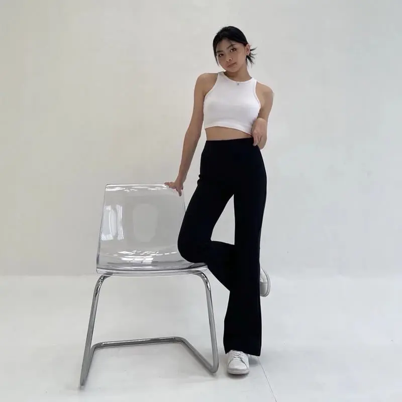 Flare Pants Highwaist Celana Wanita Semi Cutbray Kaki Karet Panjang Scuba 0