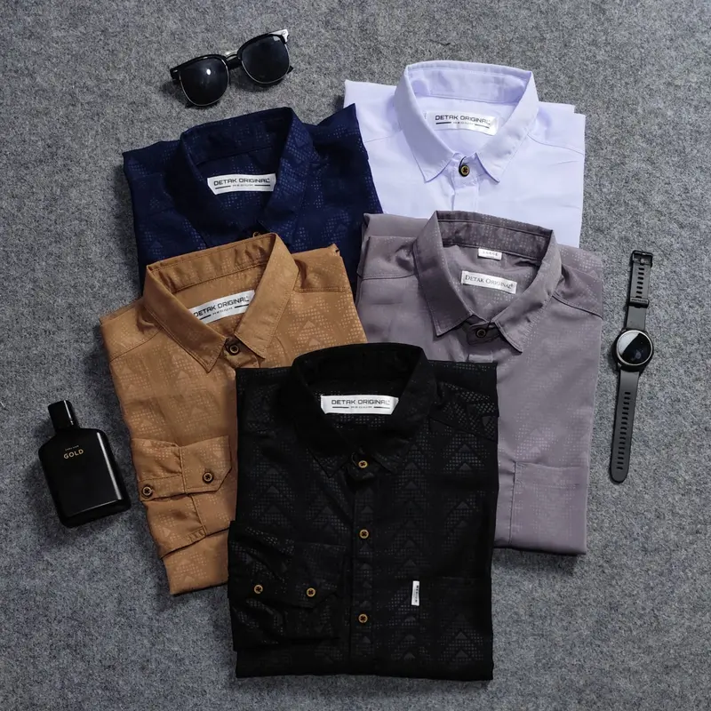 Kemeja Embos Sultan Lengan Panjang Pria Mocca Piramid Casual Slimfit 4
