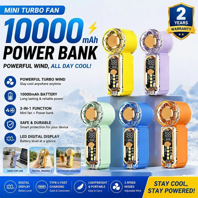 Kipas Angin Portable Mini High Speed Handheld Fan 200 Level Speed LED Display Pintar Type-C