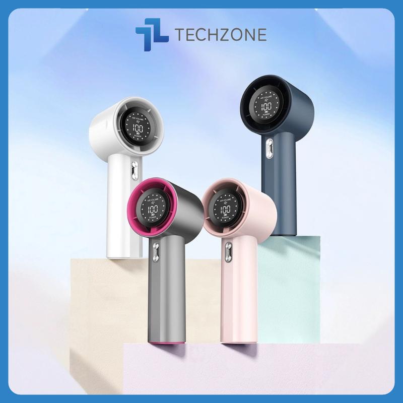 [DK] Quạt cầm tay mini tích điện gió mạnh 13500 vòng/phút có dây đeo pin 3600mAh, màn hình LED hiển thị, type-C