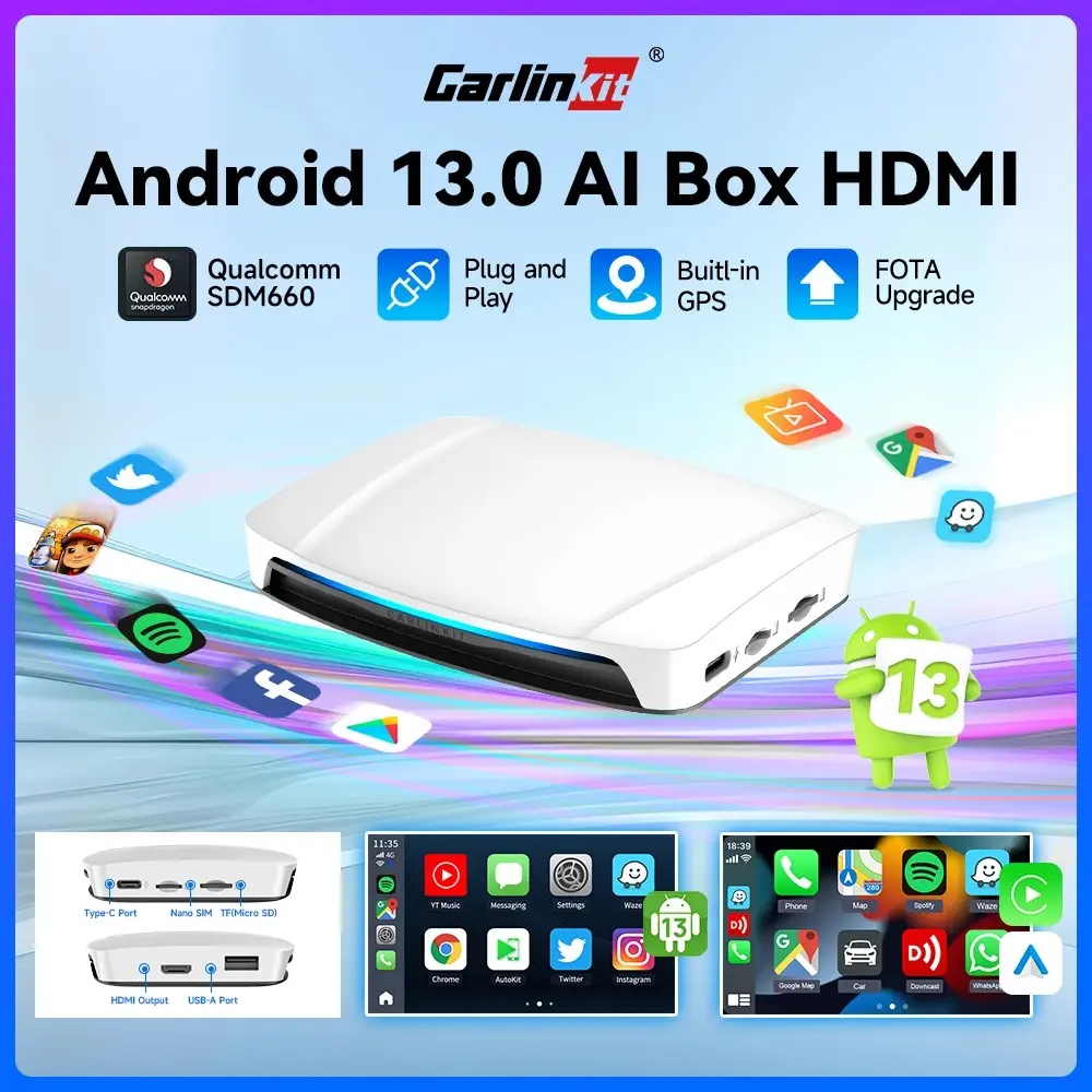 Carlinkit TBOX-UHD Carplay Ai Box Android 13 TV Box QCM660 Wireless CarPlay Android Auto Adapter 8+128G Wifi SIM HDMI 4K HD Output