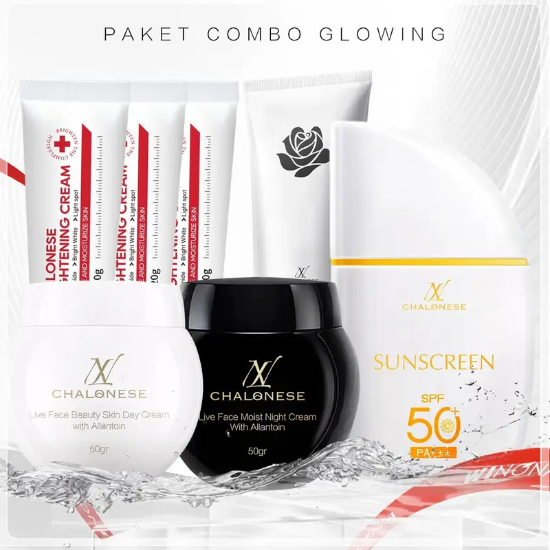 PROMO CHALONESE Paket Skincare BPOM 7in1 Paket Glowing BPOM（ cream brigthening 3 pcs + facial wash 1 pcs + 1 set MOISTURIZER Day & Night 1 set + Sunscreen 1 pcs) 0