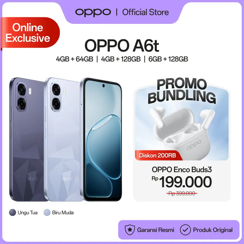[BARU] OPPO A6t 4GB+64GB/128GB & 6GB+128GB Online Exclusive Smartphone [Snapdragon 685, 6500mAh Large Battery, 120Hz Ultra High Refresh Rate]