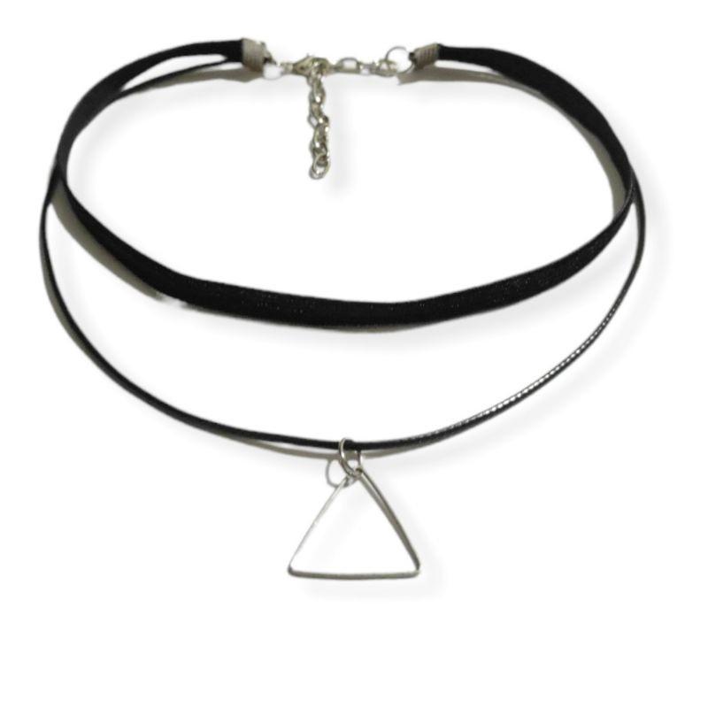 Black Double Layer Triangle Velvet Choker Necklace Kalung Segitiga Multilayer Dua Lapis Rantai Tali 3