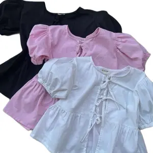 Blouse Zea Anak Perempuan Aksen Pita Cantik/ Atasan Anak Perempuan Motif Polos Simple Fashion Trendy
