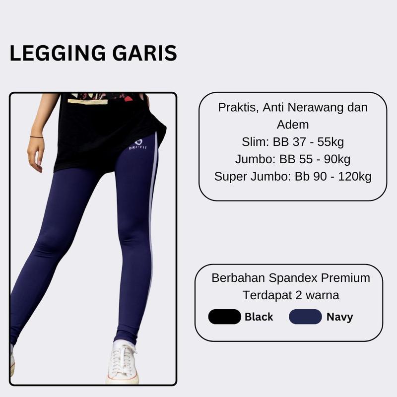 Legging Garis Olahraga Celana Ketat Spandex Halus Adem Anti