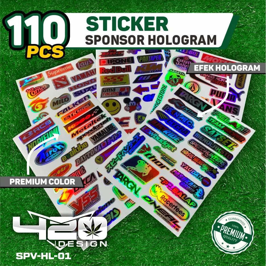 Stiker Pack Hologram Isi 110pcs Siap Tempel - Stiker Sponsor Racing Aesthetic Hologram Sudah Princut Untuk Tumblr Motor Laptop - SPV-HL