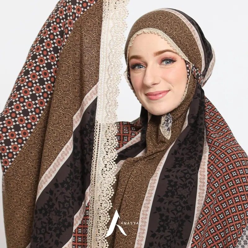 Amasya Kaluna Mukena Dewasa Premium Rayon Organic Atasan Bawahan Motif Renda Panjang Mewah Seserahan 8