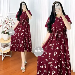 Daster Chibi motif bunga Bahan Rayon lengan pendek Ld 110 PB 115 bisa digunakan untuk busui bumil dilengkapi dengan resleting depan Dress Wanita Menyusui