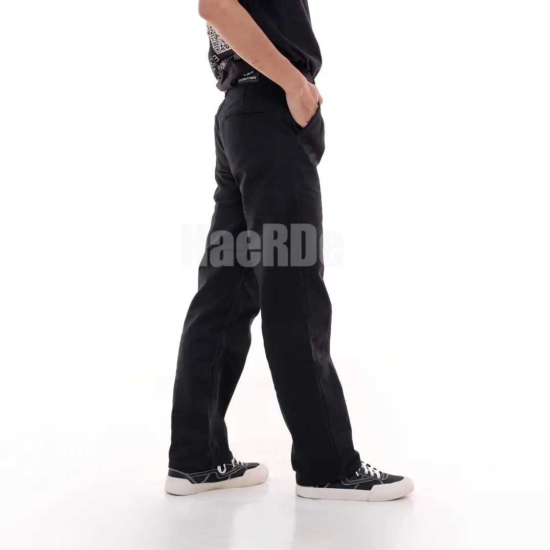 HaeRDe - Celana chino panjang pria standar reguler oversize straight fit hitam outfit cowok skena gombrong gombrang baggy pants kekinian nyaman katun twill non stretch