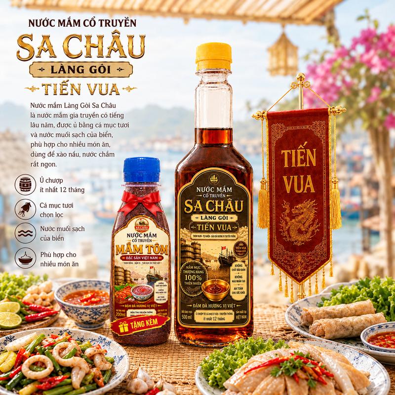 Nước Mắm Làng Gòi Sa Châu Cực Ngon Từng Là Loại Mắm Cung Tiến Vua Loại 500ml ( 1 Chai ) -Ngon Hơn Khi Kèm Tỏi Ớt - Phù Hợp Với Nhiều Món Chấm, Xào , Kho - Làng Gòi Sau Châu