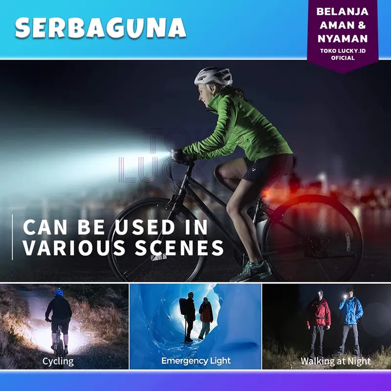 Lampu Sepeda Super Terang Depan 800Lm 1000mAh Senter LED Tahan Air USB Rechargeable 1