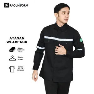 RAOUNIFORM Atasan Hitam Wearpack Lengan Panjang Kemeja Proyek Safety Dengan Scotlight dan Bordir