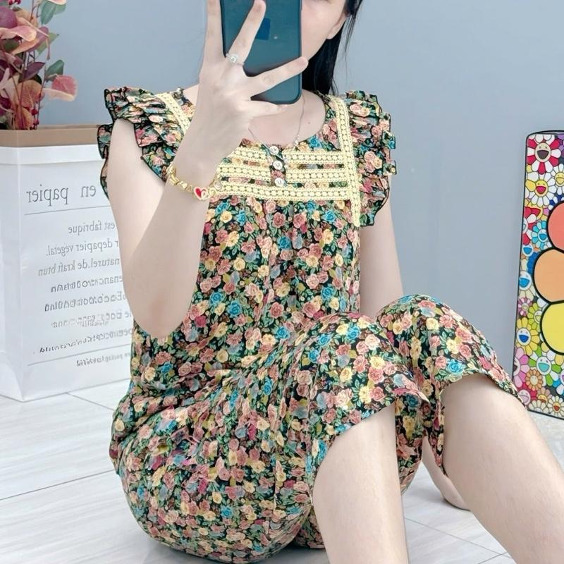  Đồ Bộ 9 Tấc Sát Nách Tay Tiên Phối Ren Vải Lụa Mango size 45-75 kí 