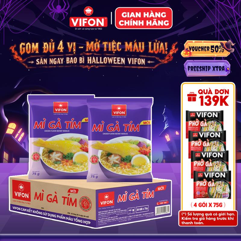 Thùng 30 gói Mì Gà Tím VIFON 75g/Gói