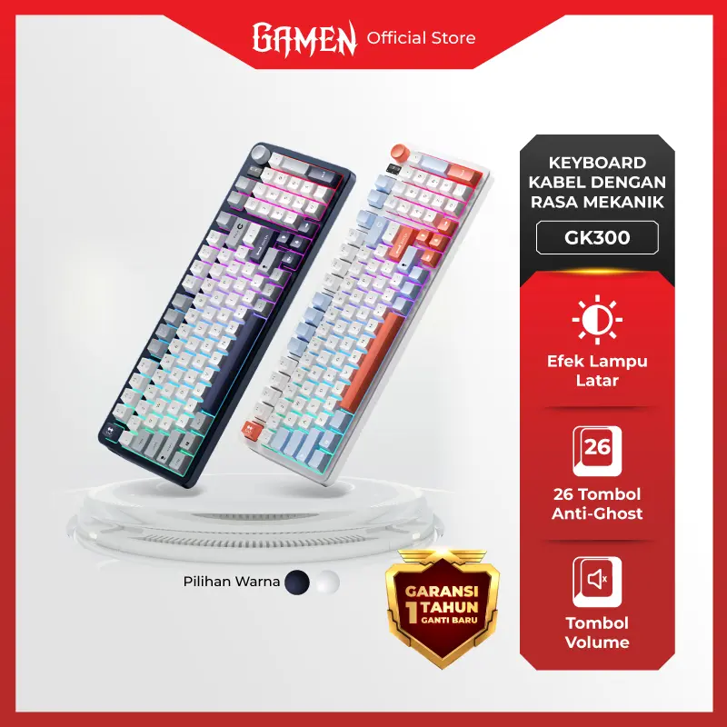 GAMEN GK300 Keyboard Gaming Kabel  Keycaps  Membrane Computer   Lampu RGB Multifunction Knob Anti-Ghosting - Garansi 1 Tahun