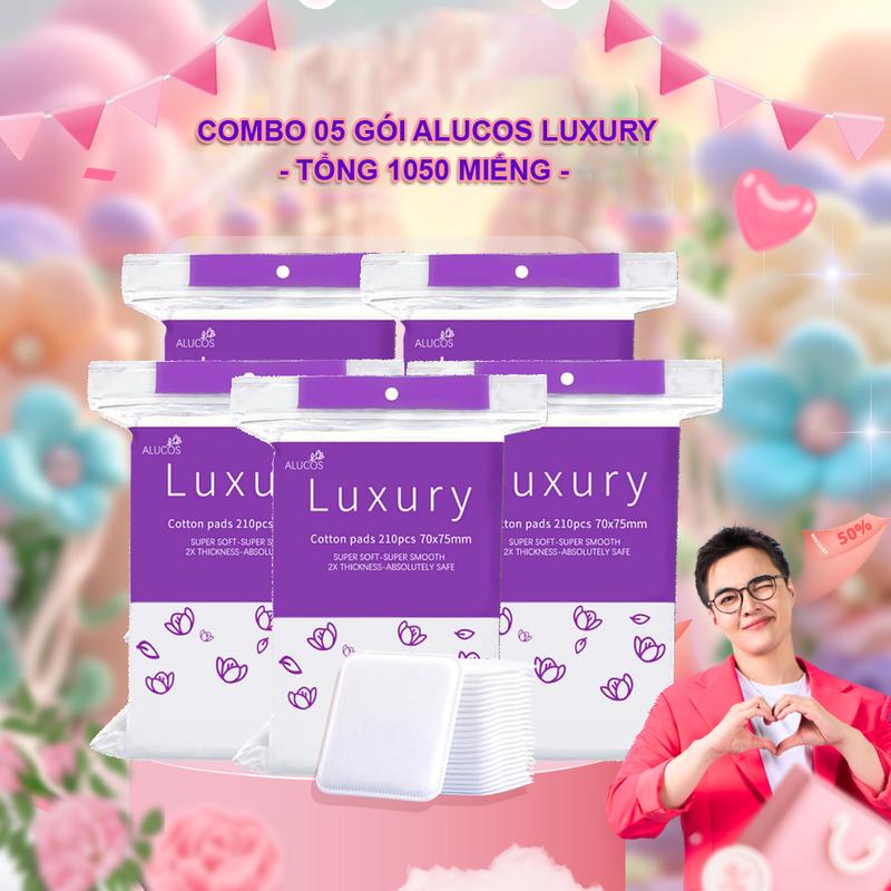 Tun Phạm x Alucos Việt Nam Combo 05 Gói Bông tẩy trang Alucos Luxury 210 miếng gói