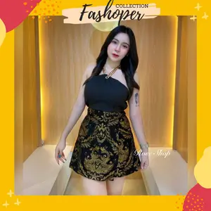 Fashoper Jumpsuit Mini Wanita Bangkok Premium  Look Classy & Glamour ala High End Boutique Outfit Dinner & Party Mewah Detail Rantai Emas