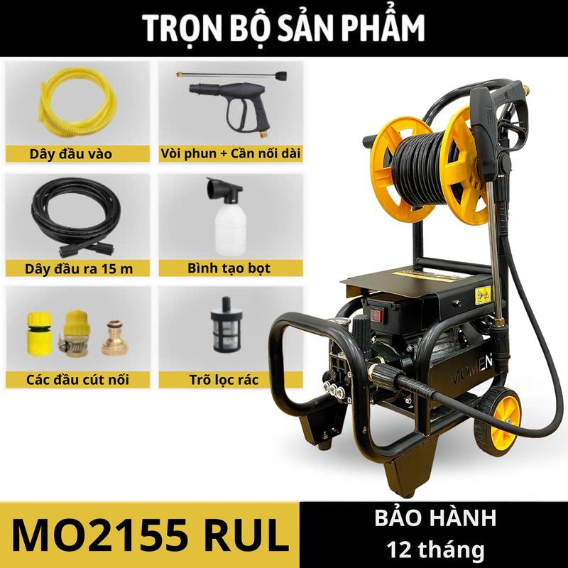   AFF 2  Máy Rửa Xe Gia Đình Momen 2155RUL Đầy Đủ Phụ Kiện - Dây Dài 15m Có Rulo Cuốn Dây Và Khung 2 Bánh Xe 