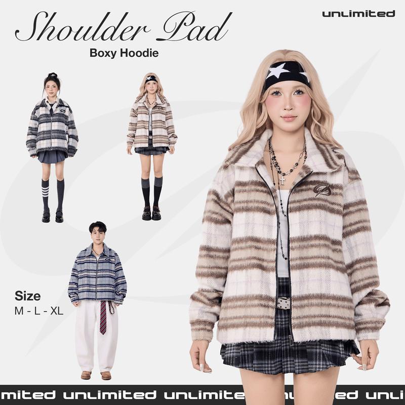   Dương Minh Hải x Unlimited  Áo Khoác Dạ Lông Ép Form Boxy Khoá Zip Kim Loại Thêu 3D -  Unlimited  "Vintage" Boxy Zip Jacket 