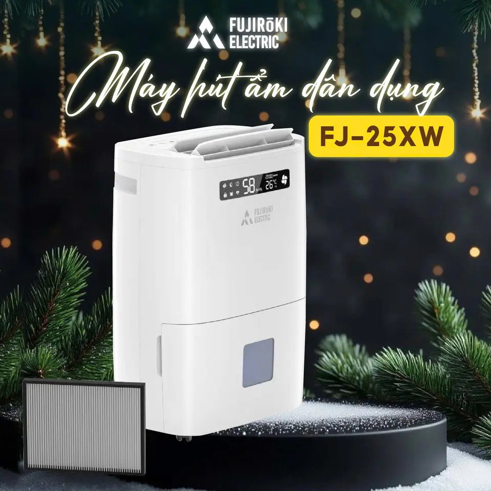 Máy hút ẩm 25lít Fujiroki-Dorosin FJ-25XW hiệu suất cao diệt khuẩn toàn diện, có chức năng lọc không khí