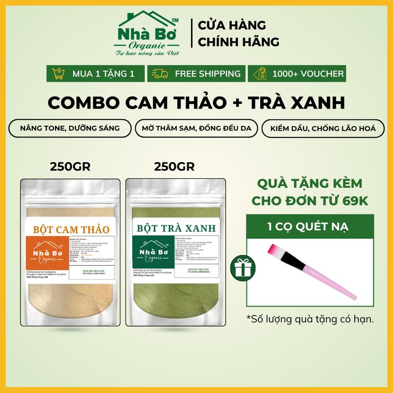 Combo 2 gói (500G/1KG) Bột Cam Thảo + Bột Trà Xanh | Nhà Bơ Organic - Giúp Dưỡng Trắng, Hỗ Trợ Làm Đồng Đều Màu Da