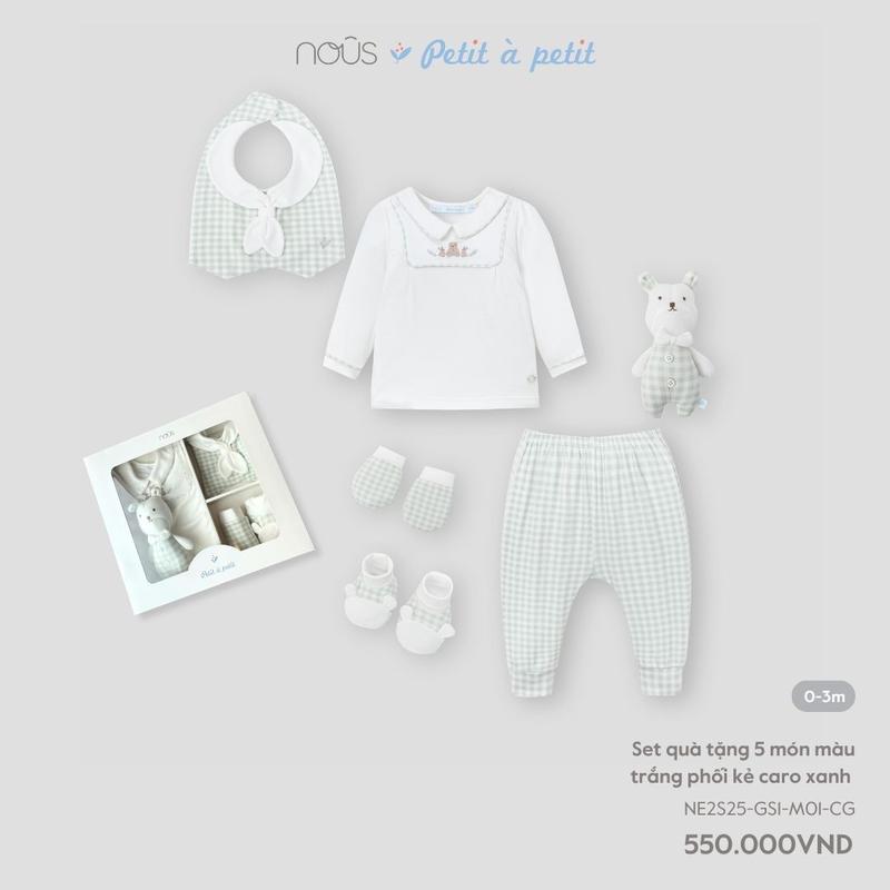   KOL Nous quà tặng  Set quần áo Nous 5 món body mũ yếm bao tay cho bé sơ sinh phối nhiều màu sắc  cho bé từ 3-5kg  BST T5 