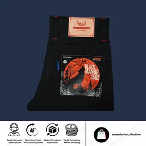 WORNDENIM-Black mambo-Raw denim 15 oz-Hitam pekat-Slimfit-Redline selvedge
