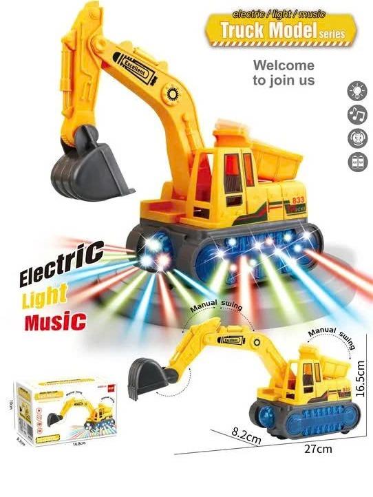 Đồ Chơi Xe Máy Xúc Điện Tử, Xe Cẩu Chạy Pin Có Đèn Có Nhạc Vui Nhộn Cho Bé