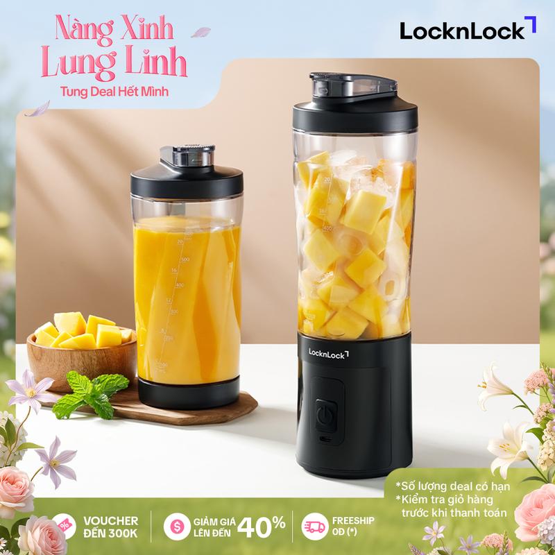 Máy xay sinh tố cầm tay LocknLock - EJJ356BLK Powerful portable blender 120W, 600ml - Màu đen