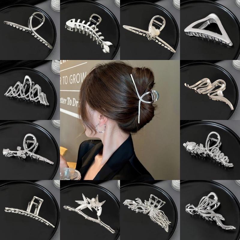 Kẹp Tóc Kim Loại, Thời Trang Hàn Quốc, Thiết Kế Đơn Giản Và Thanh Lịch, Màu Bạc, Kẹp Cá Mập Lớn, Kẹp Tóc, Phụ Kiện Tóc, Hàng Mới Về