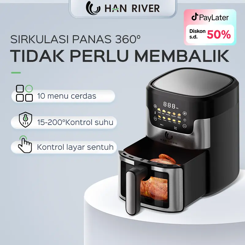 （cod）HAN RIVER Air Fryer 650W Touch Screen Digital kapasitas besar 8L Penggoreng Makanan Serbaguna 0