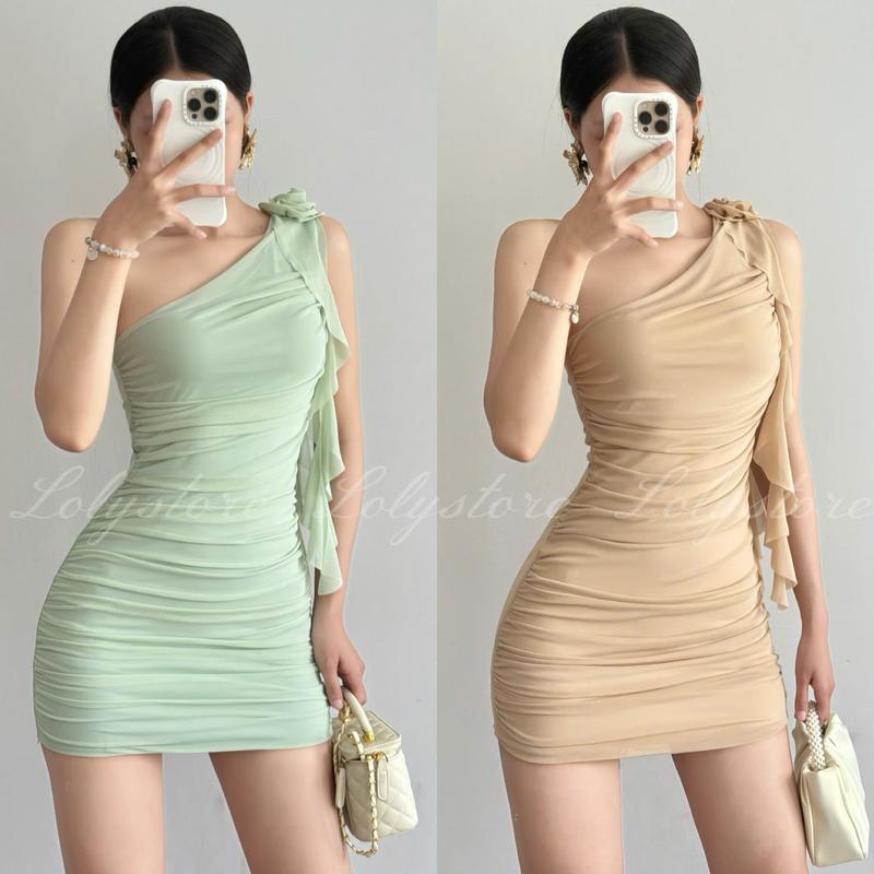 ( CÓ BIGSIZE ) Đầm body Lưới Dẻo cao cấp trễ vai phối bèo tua rua đơn điệu ôm dáng sang chảnh Lolystore Dresswomen XV638