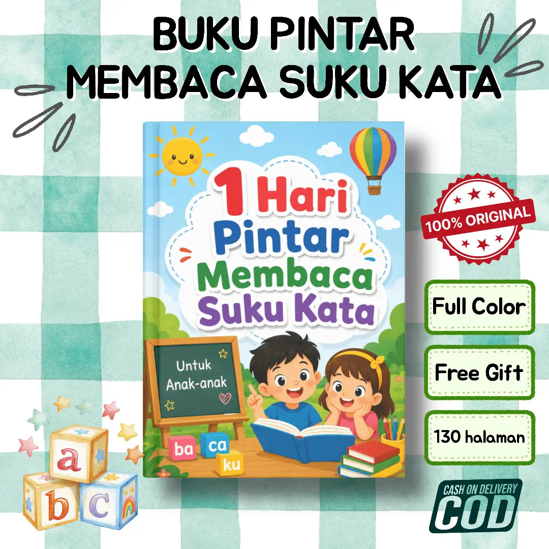 BUKU BELAJAR MEMBACA SUKU KATA ANAK PAUD TK | 1 Hari Pintar Membaca Suku Kata | Buku Belajar Membaca Full Color 130 Halaman A4 | Persiapan Masuk SD