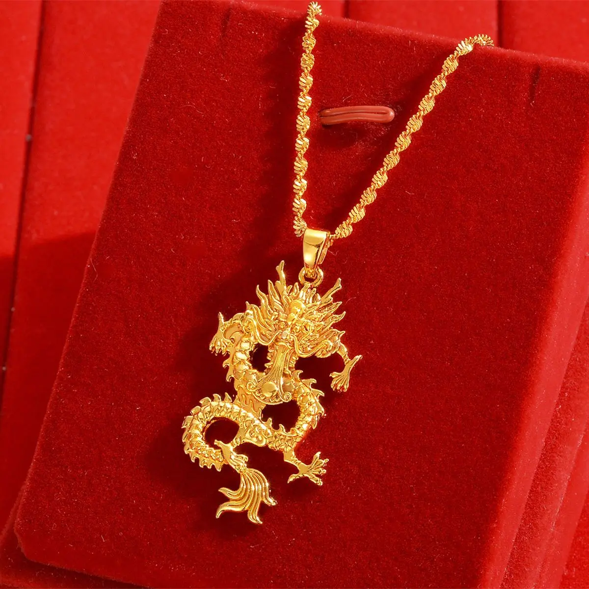 Plated 24K Gold Vintage Five Claw Golden Dragon Pendant Gold Shop Same Style Necklace Jewelry