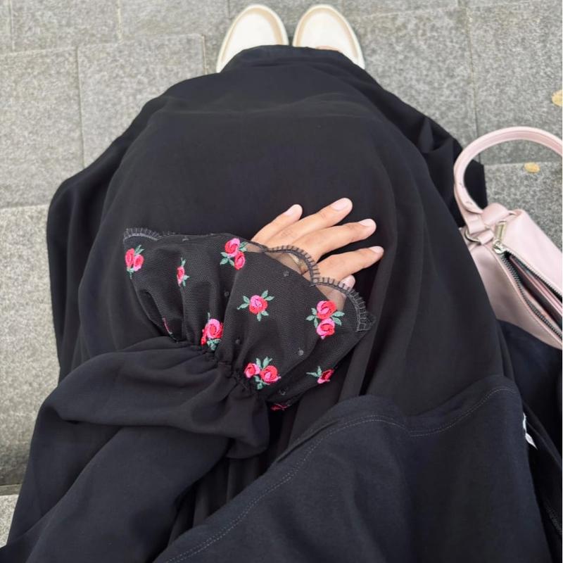 Malika Abaya by Nouraku ( Abaya saja ) Gamis Simpel Polos Casual Dress Wanita Remaja Muslim / Abaya Umroh / Abaya Lengan Balon 5
