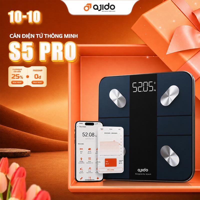 [Livestream] Cân Điện Tử Sức Khỏe Thông Minh AJIDO S5 PRO Phân Tích Inbody Mini Đo 20 Chỉ Số Cơ Thể Kết Nối Bluetooth Với Ứng Dụng Ajido Health