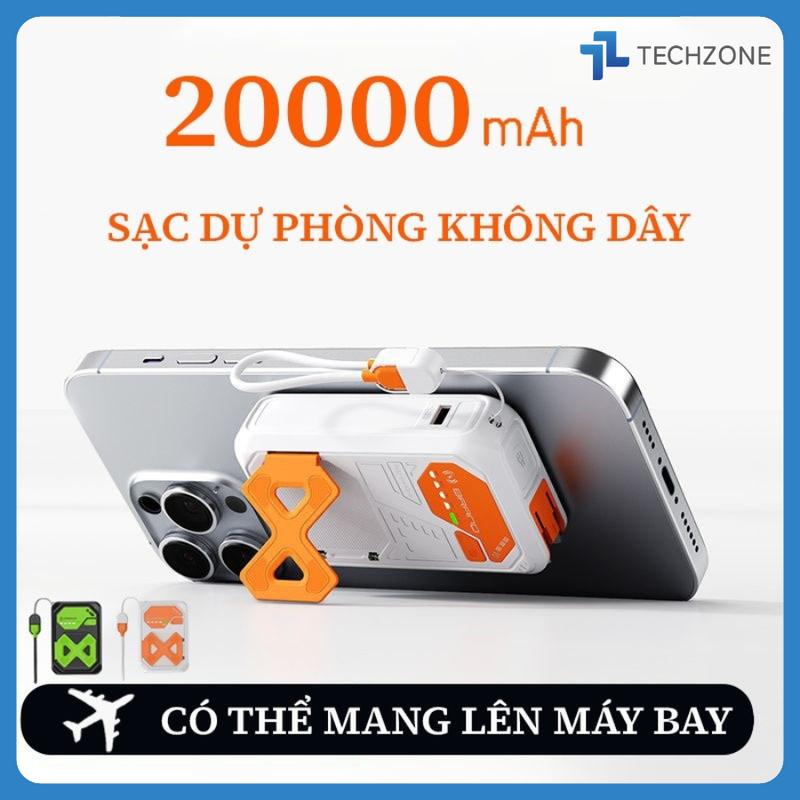 TECHZONE STORE Sạc Dự Phòng Không Dây 20000mAh 22.5W Kiêm Củ Sạc Cho Iphone Và Android Hỗ Trợ Sạc Nhanh Và Giá Đỡ Điện Thoại