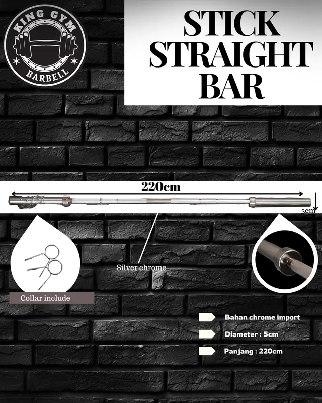 King Gym Barbell Olympic 220CM 5 CM Dumbell Bar Chrome - Besi Chrome Import Otot 0