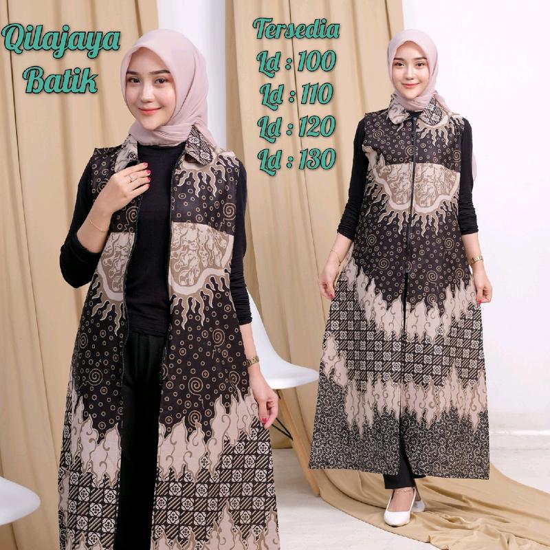 Outer longkardi batik, motif bintang saroja, bahan katun,. Cardigan Kardigan Wanita Baju Muslim Panjang tunik outer batik tenun brokat tali salur 4