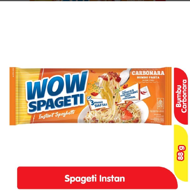promo  mie wow spageti  instan carbonara dan Bolognese kartonan 6