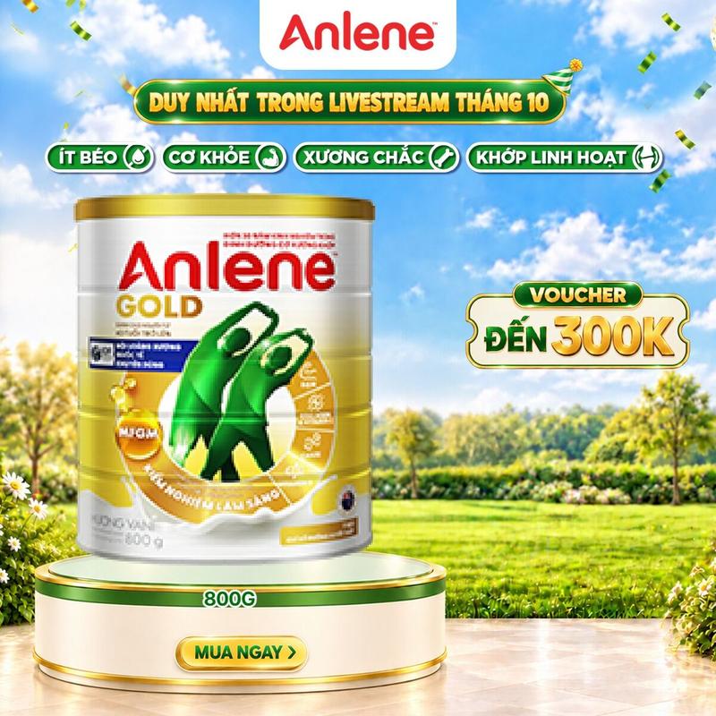 Sữa bột Anlene Gold hương Vani lon 800G ít béo, chỉ số đường huyết thấp giúp tăng cường cơ xương khớp chắc khỏe, dẻo dai