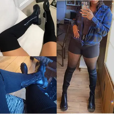 Big shirt with thigh high boots online