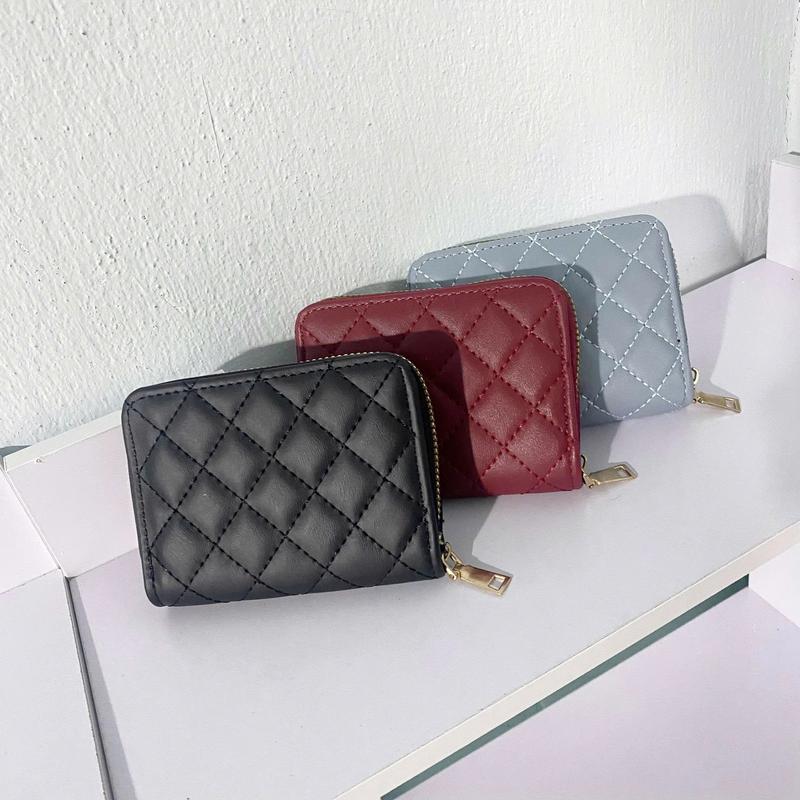 Ví mini đựng tiền thẻ card bóp cầm tay chần chéo cho nam nữ màu đen đỏ xanh Wallet Hình Chữ Nhật