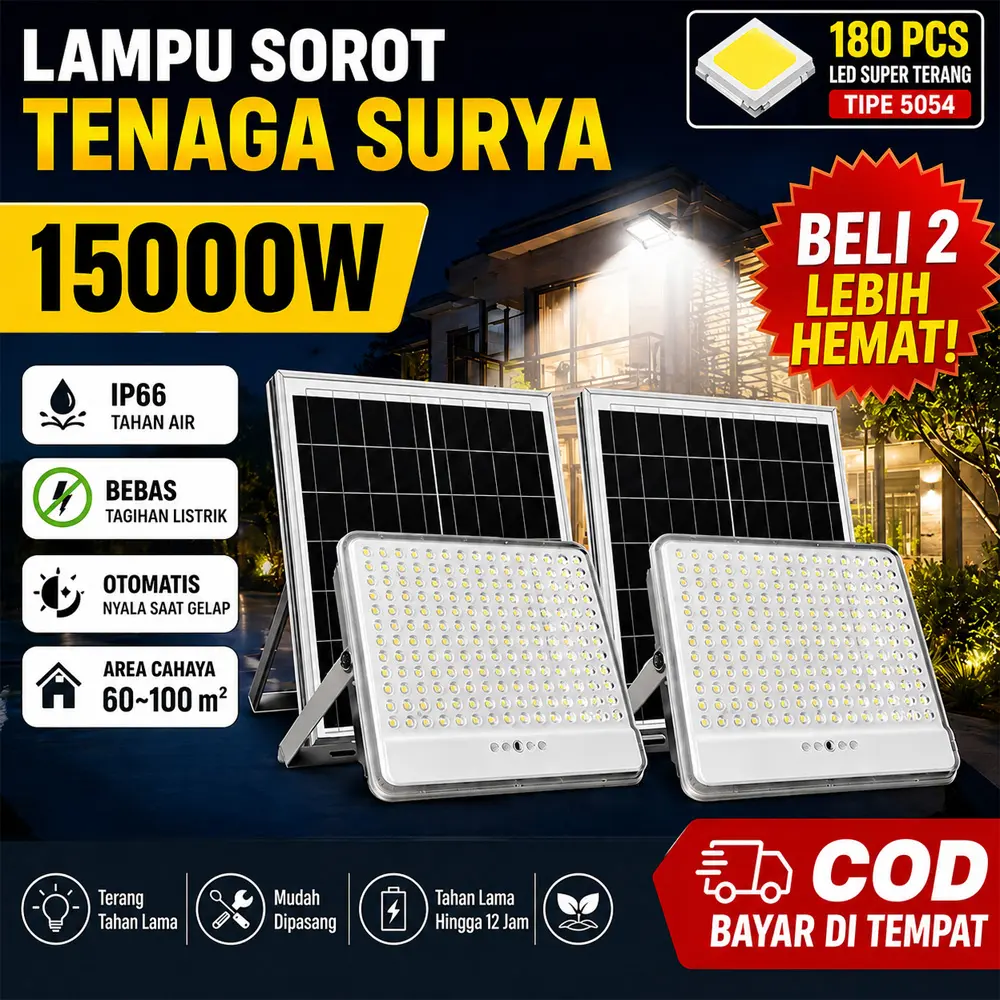 NOVAE |COD| Lampu Sorot Tenaga Surya 15000W Lampu Taman Tenaga Surya Outdoor Lampu Jalan Tenaga Surya Lampu Sorot Tenaga Surya Otomatis Nyala Saat Gelap Kontrol Remot Tanpa Biaya Listrik Setahun