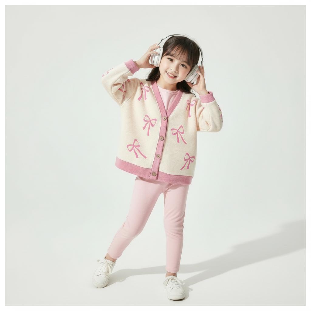 CAIFU Jaket Cardigan Pita Cream Anak Perempuan Lengan Panjang Y2K Usia 3-12 Tahun Bahan Lembut Halus Nyaman Adem Variasi Warna Pastel Cantik Fashion