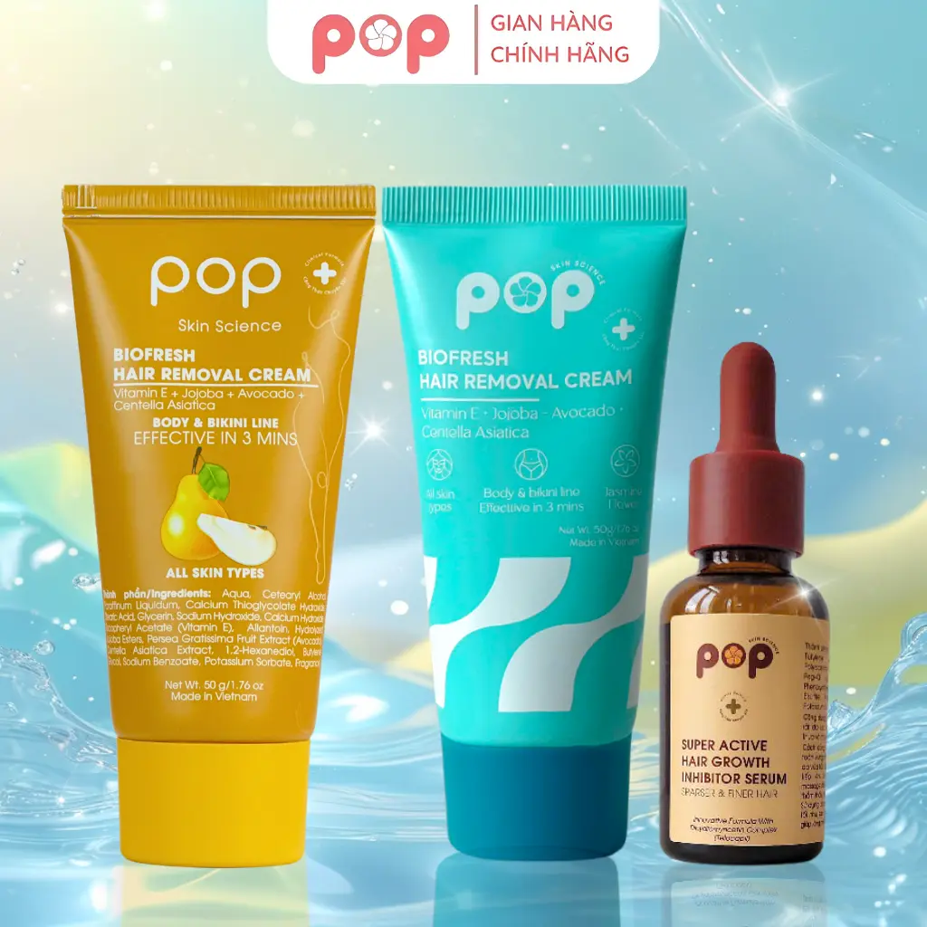 [MỀM MƯỢT – SÁNG MỊN] Kem Tẩy Lông & Serum Ức Chế Mọc Lông Pop - Làm Sạch Nhẹ Nhàng, Dưỡng Da Mịn Màng - Biofresh
