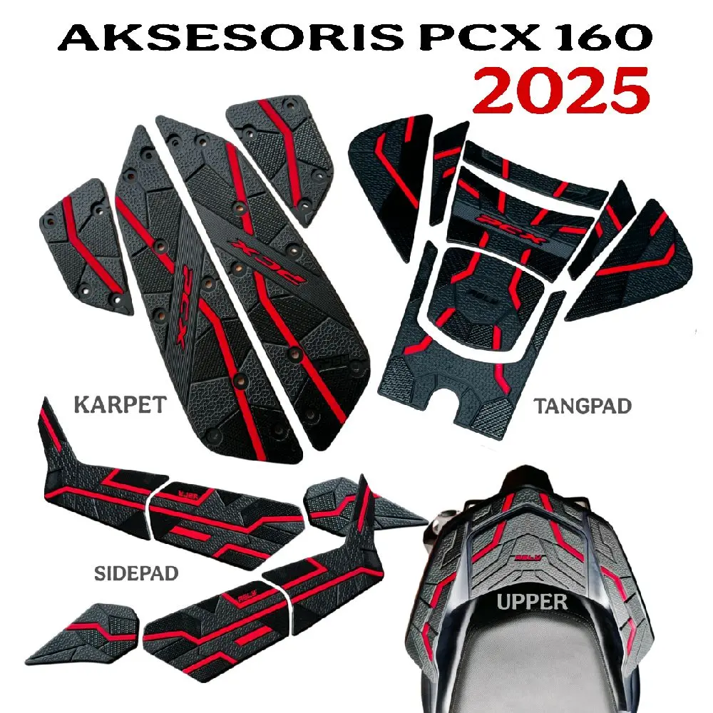 ASLY Aksesoris PCX 160 Tahun 2025 Karpet Karet Premium Hitam Doff Motif Glossy Tangpad Sidepad Motorcycle
